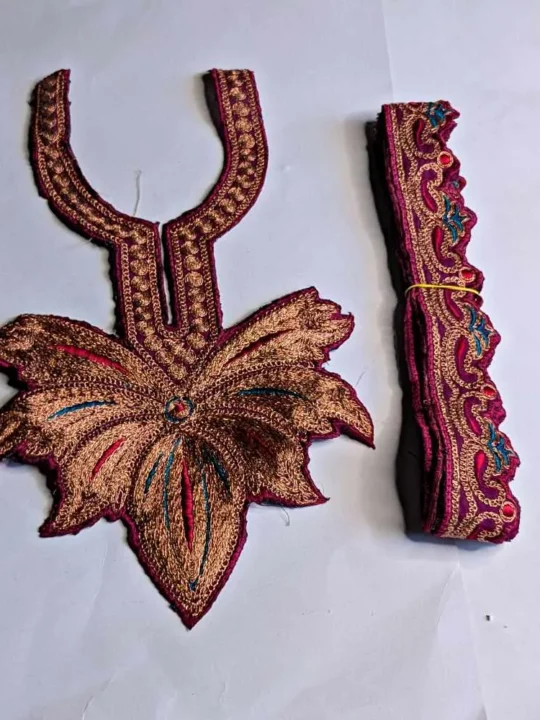 Dark Maroon and Copper Kids Tilla Neck Patch With Lace 1.75m