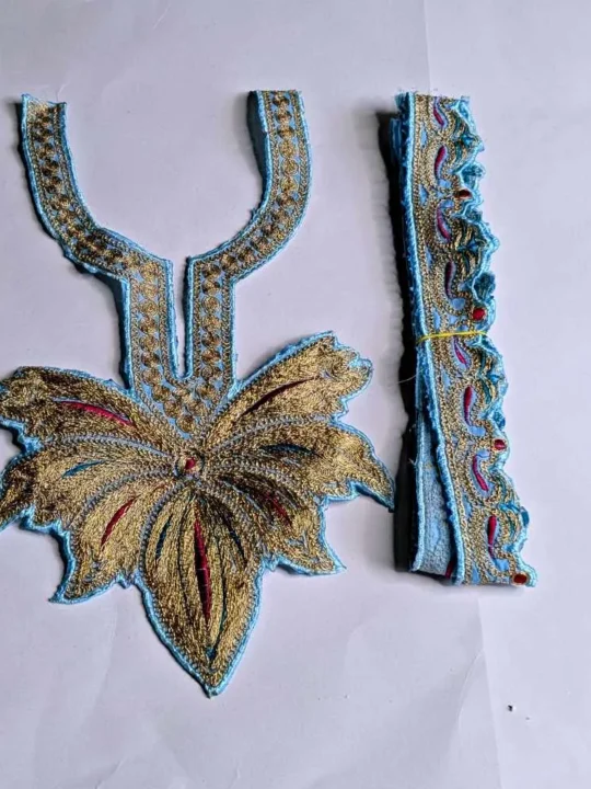 Blue and Golden Kids Tilla Neck Patch With Lace 1.75m