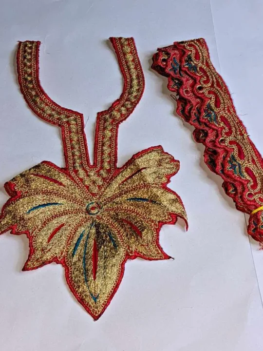Red and Golden Kids Tilla Neck Patch With Lace 1.75m