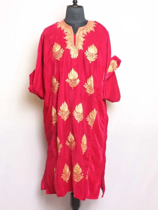 Pink Qoraab | Koraab Style Velvet Party Wear Pheran With Tilla Embroidery