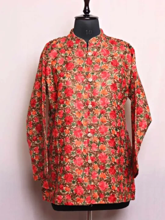 Chocolate Floral Jama Cashmilon Coat with Lining and Aari Work - Zunaira Collection