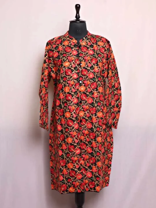 Premium Black Cashmilon Floral Jama Long Coat with Aari Detailing - Zunaira Collection