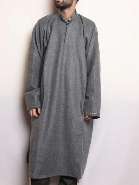 Grey Lakeer Tweed Pheran | Feran for Gents (L46,C64)- The Aqeel Collection