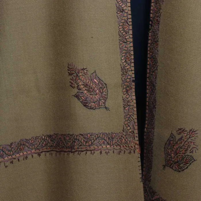 Beige Kashmiri Cashmilon Shawl with Intricate Hand Sozni Embroidery - Image 2