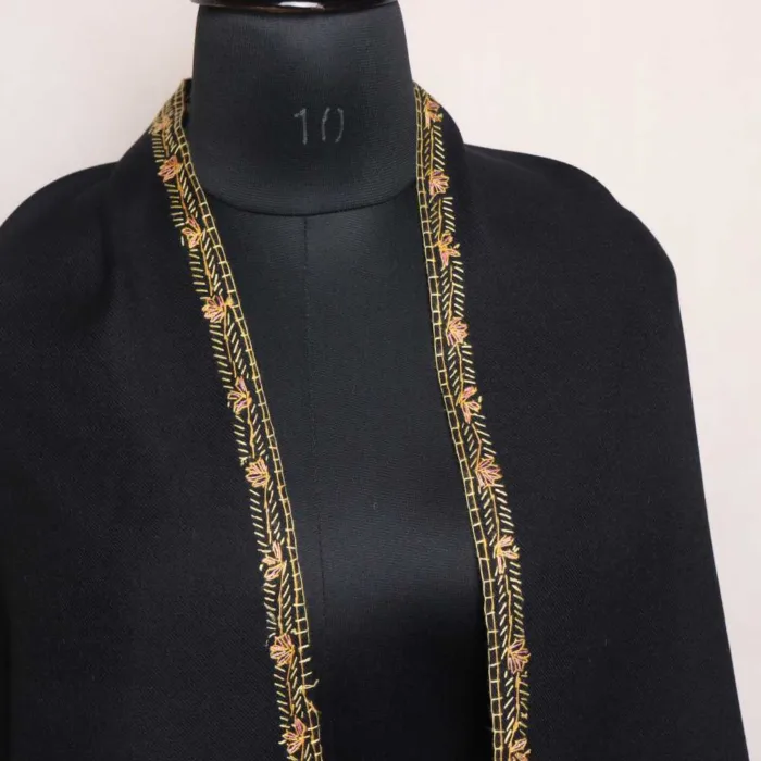 Black Kashmiri Cashmilon Shawl with Intricate Hand Sozni Embroidery - Image 3