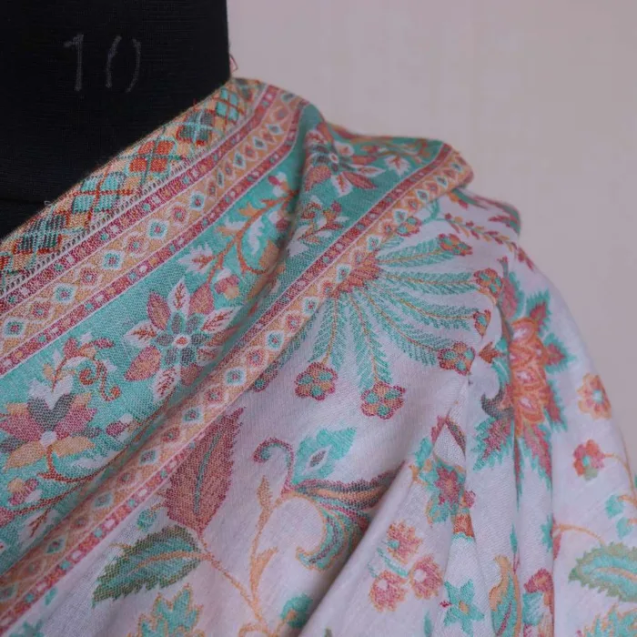 White Kani Weaving Kashmiri Shawl for Men| Pambach | Mughal Collection - Image 3