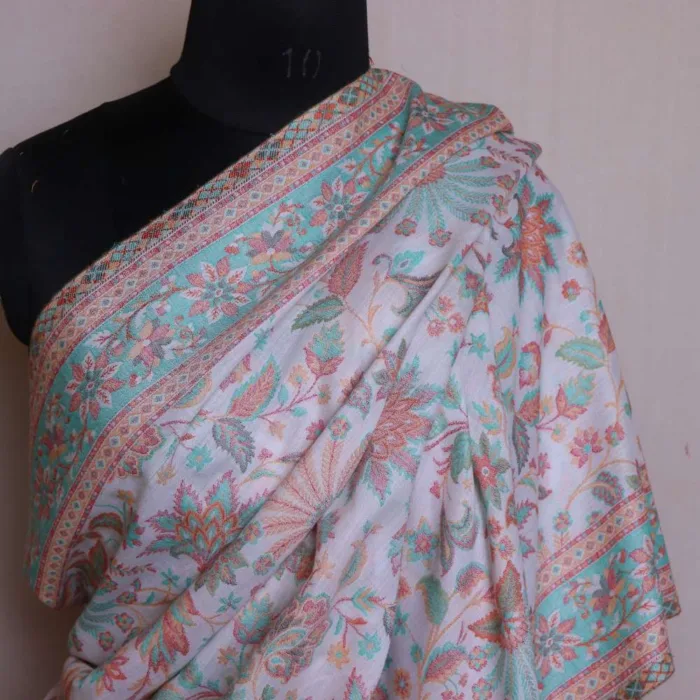 White Kani Weaving Kashmiri Shawl for Men| Pambach | Mughal Collection - Image 4