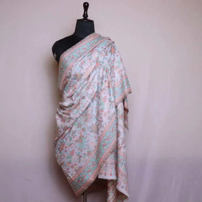 White Kani Weaving Kashmiri Shawl for Men| Pambach | Mughal Collection