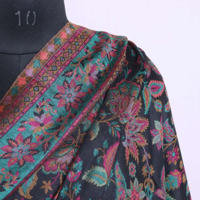 Black Kani Weaving Kashmiri Shawl for Men| Pambach | Mughal Collection - Image 3