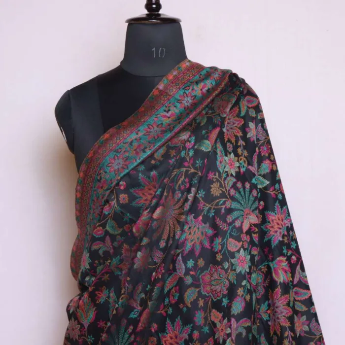 Black Kani Weaving Kashmiri Shawl for Men| Pambach | Mughal Collection - Image 4