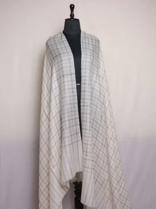 Elegant Men's White Soft Wool Check Shawl for Winter