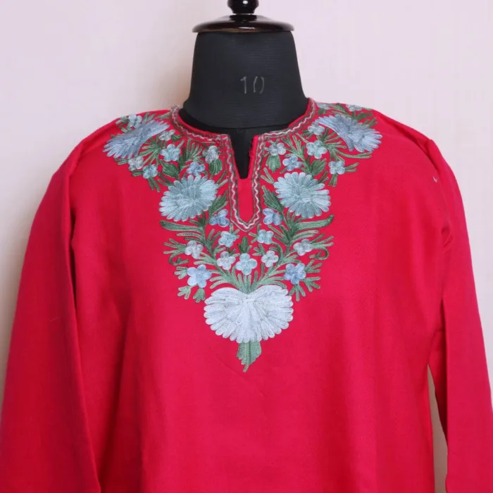 Hot Pink Cashmilon Short Kurta with Adorable Aari Embroidery - Dalgate Collection - Image 2