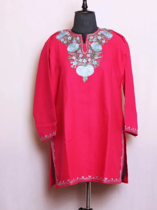 Hot Pink Cashmilon Short Kurta with Adorable Aari Embroidery - Dalgate Collection