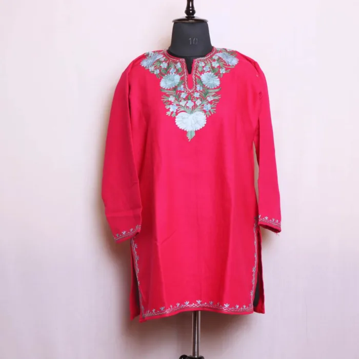 Hot Pink Cashmilon Short Kurta with Adorable Aari Embroidery - Dalgate Collection