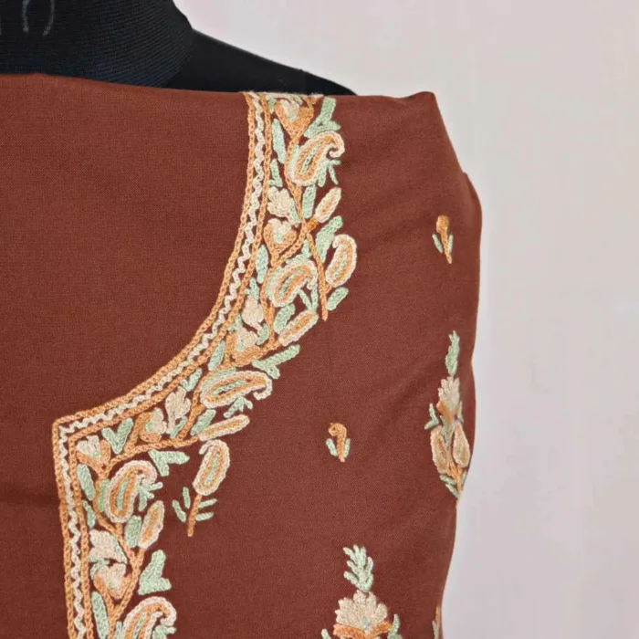 Brown Spun Suit Fabric With Posh Bhooti Hand Aari Embroidery | Samah - Image 2