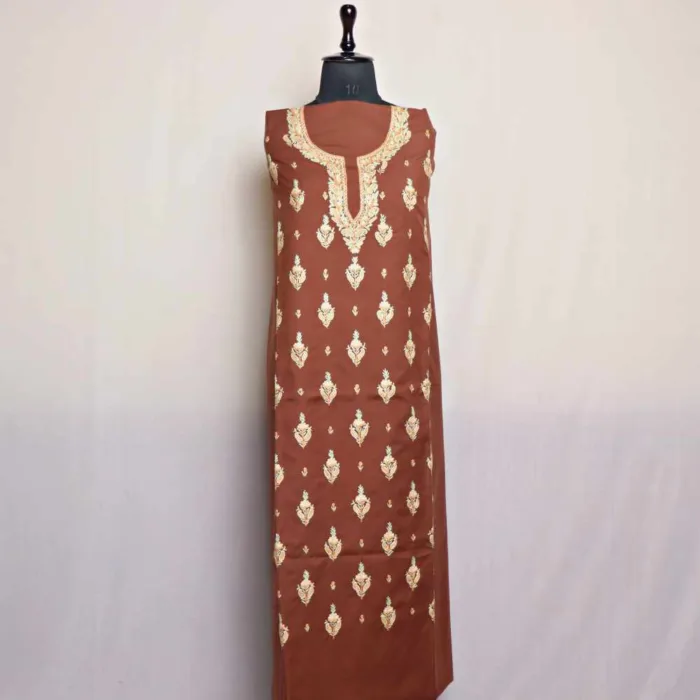 Brown Spun Suit Fabric With Posh Bhooti Hand Aari Embroidery | Samah - Image 3