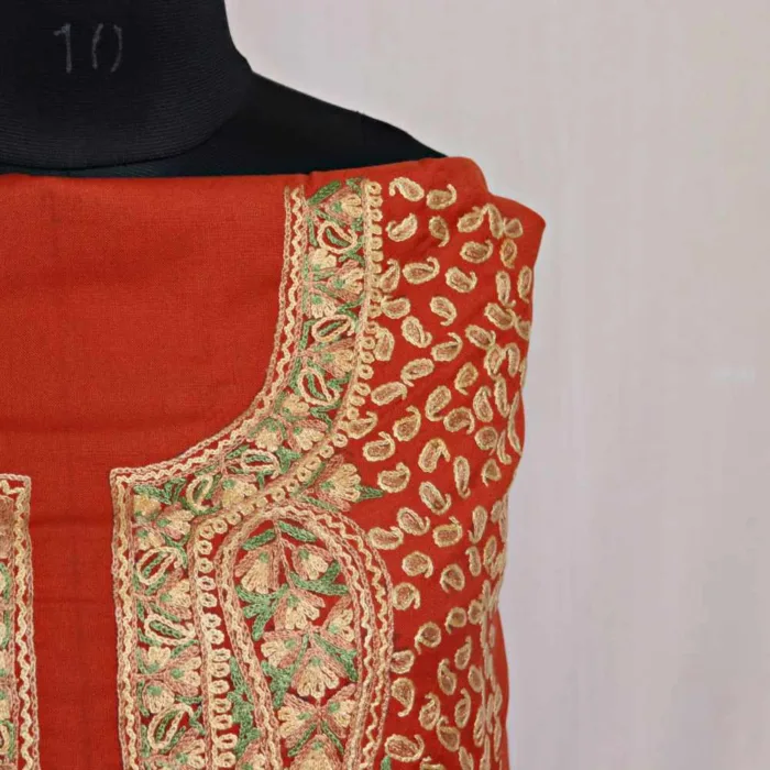 Rust Orange Spun Suit Fabric With Hand Aari Embroidery | Samah - Image 2