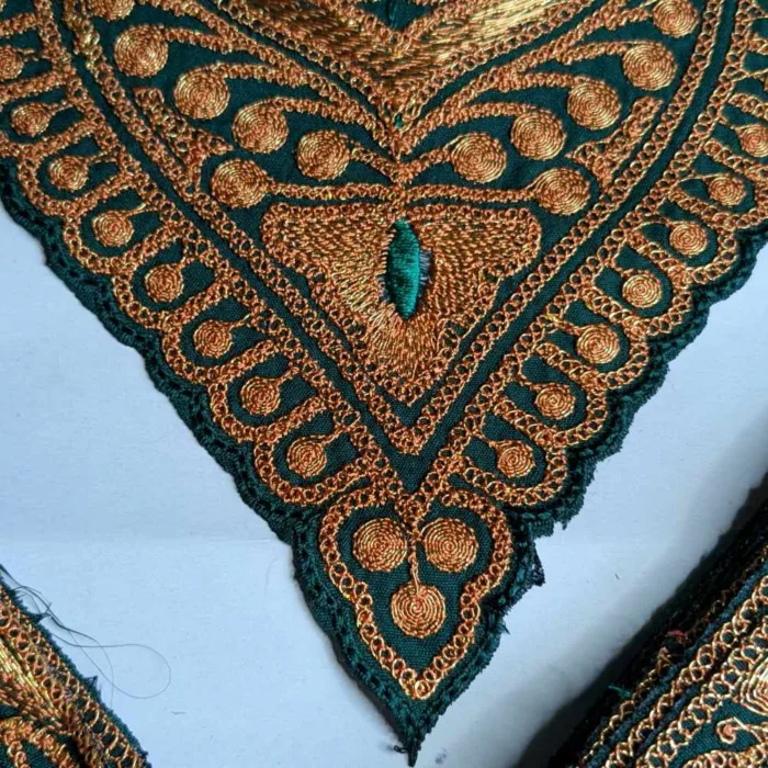 Green and Golden Tilla Neck Patch With Border (3m) and Sleeves Patch - Shaan-e-Kashmir - Image 2