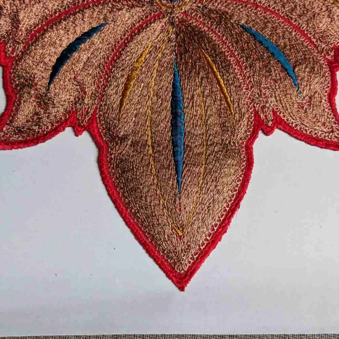 Red and Copper Chinar Tilla Neck Patch With Border Lace 3m - Image 2