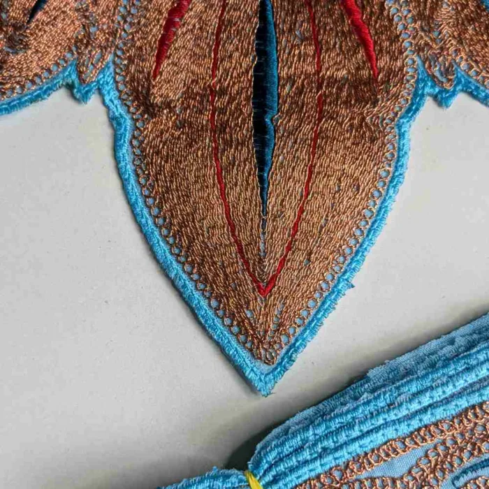 Blue and Copper Chinar Tilla Neck Patch With Border Lace 3m - Image 2