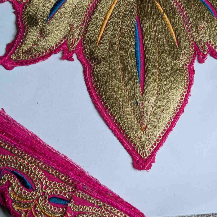 Pink and Golden Chinar Tilla Neck Patch With Border Lace 3m - Image 2