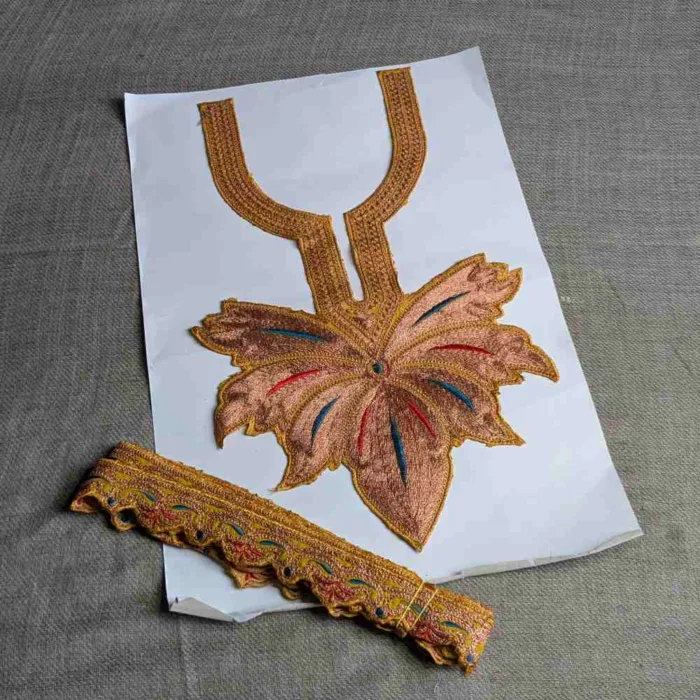 Mustard and Copper Chinar Tilla Neck Patch With Border Lace 3m