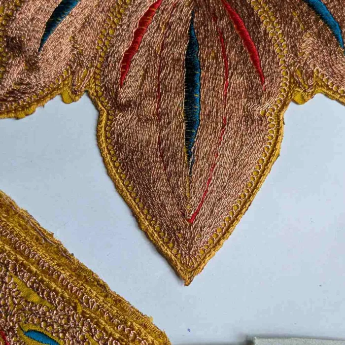 Mustard and Copper Chinar Tilla Neck Patch With Border Lace 3m - Image 2