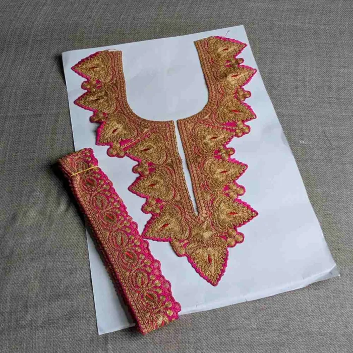 Jhelum Pink and Golden Tilla Patch With Border Lace 3m