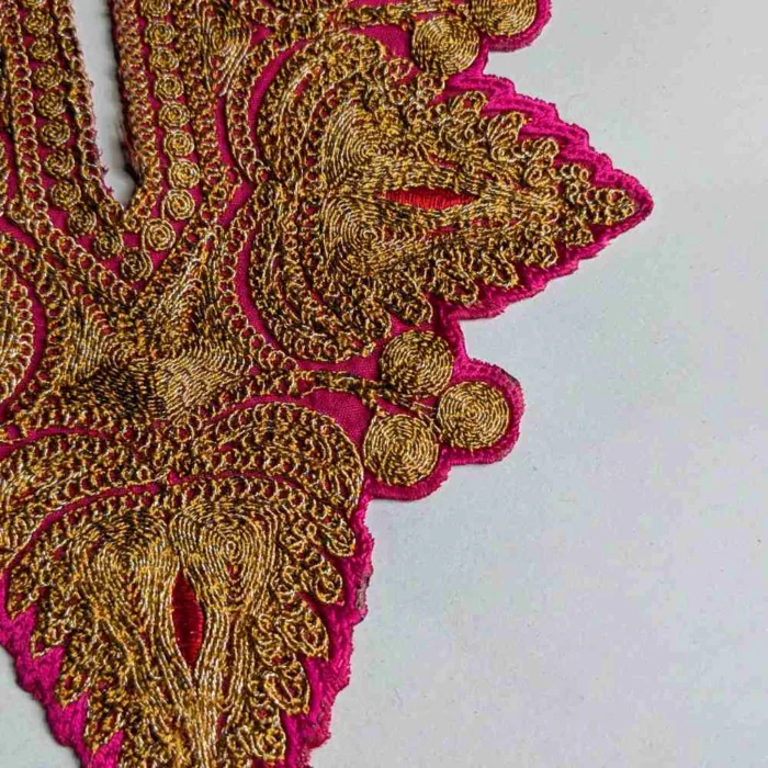 Jhelum Pink and Golden Tilla Patch With Border Lace 3m - Image 2