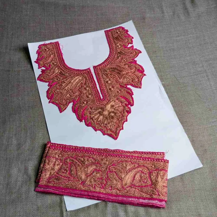 Pink and Copper Chenab Tilla Neck Patch With Big Border Lace 1.75m
