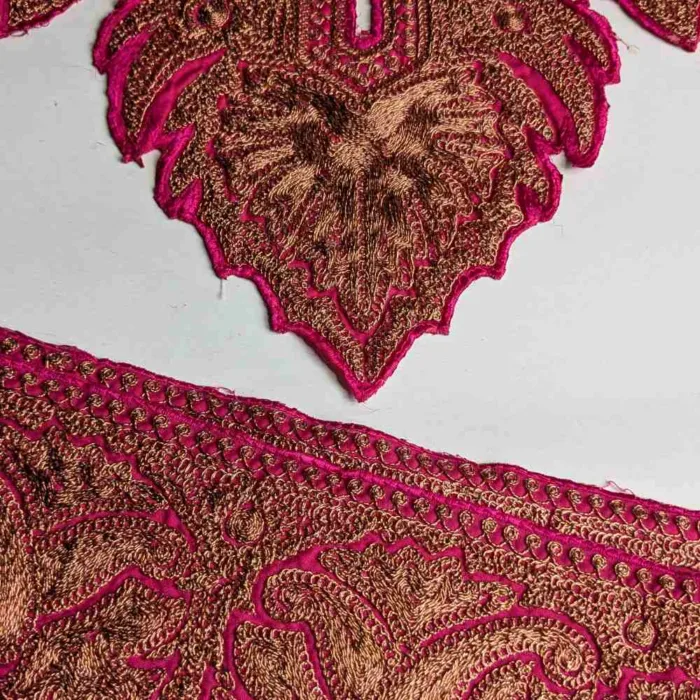 Pink and Copper Chenab Tilla Neck Patch With Big Border Lace 1.75m - Image 2
