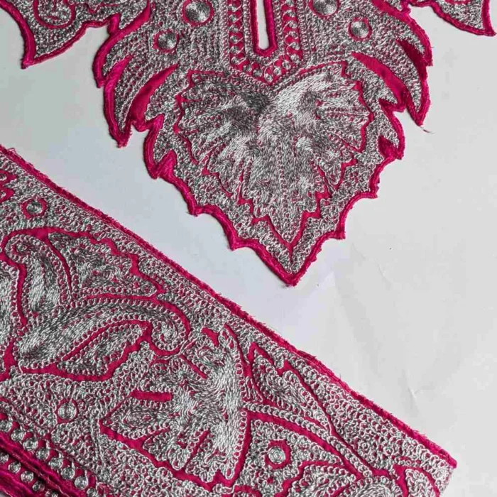 Pink and Silver Chenab Tilla Neck Patch With Big Border Lace 1.75m - Image 2