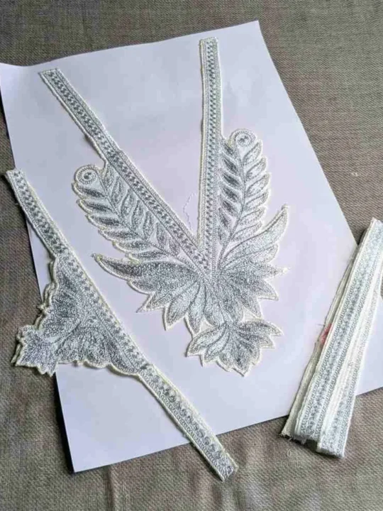 Off White and Silver Tilla Neck Patch With Border (1m) and Sleeves Patch