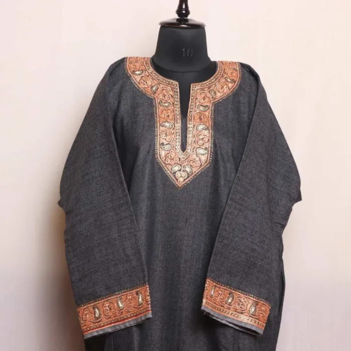 Grey Premium Tweed Pheran Adorned with Tilla Embroidery - Zohra Collection