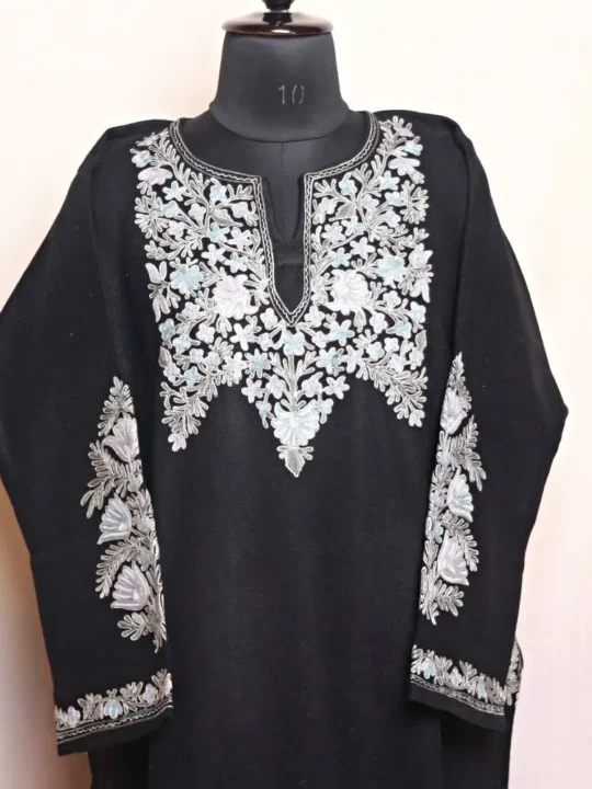 Black Aari and Zari Embroidered Premium Tweed Pheran (51,43)- Zohra Collection