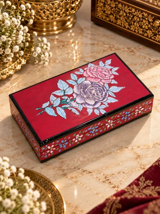 Traditional Kashmiri Paper Mache Rosy Decorative Box