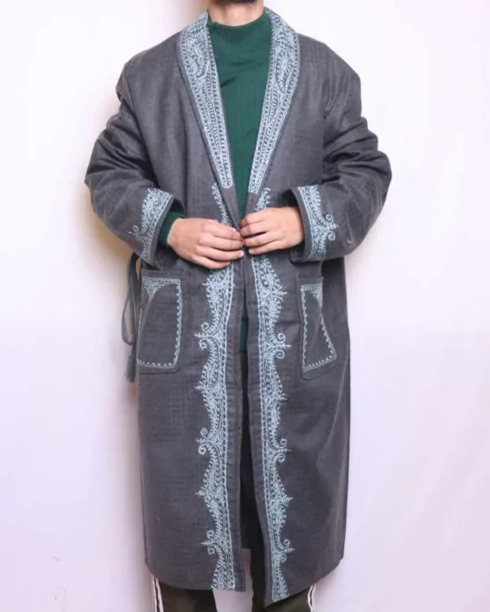 Grey Tweed Gown with Hand Aari Embroidery - Aurangzeb