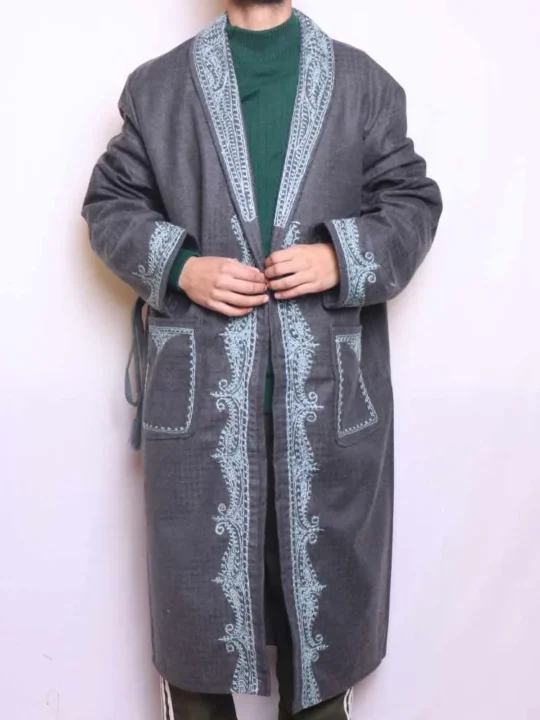 Grey Tweed Gown with Hand Aari Embroidery - Aurangzeb