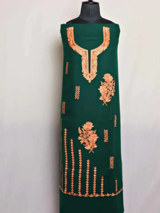 Green Boothi Lehar Cashmilon Wool 2PC Kashmiri Dress Material | Marhaba