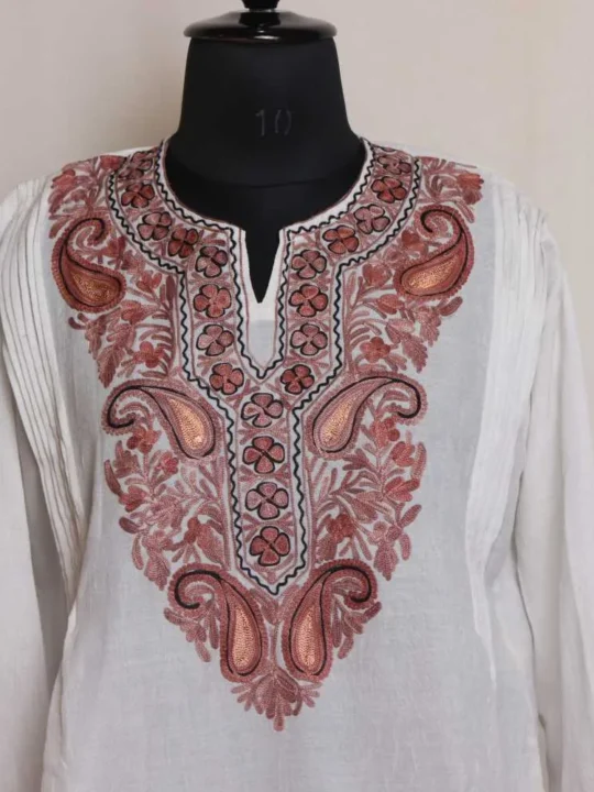White Layers Crush Cotton Western Top with Aari Embroidery