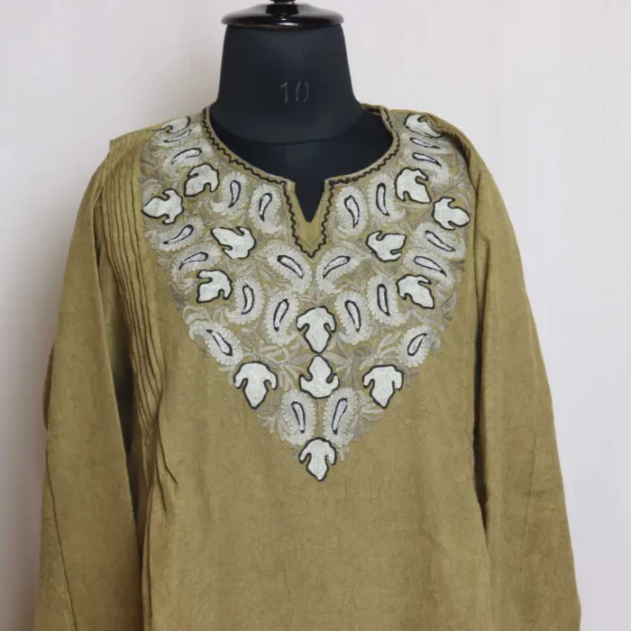 Green Layers Crush Cotton Western Top with Aari Embroidery