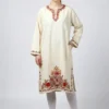 White Raffal Pheran with Hand Aari Embroidery Big Damaan - Kohinoor Collection