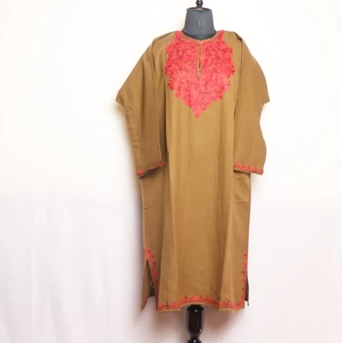 Brown Cashmilon Pheran with Classic Aari Embroidery - Zikr Collection - Image 2