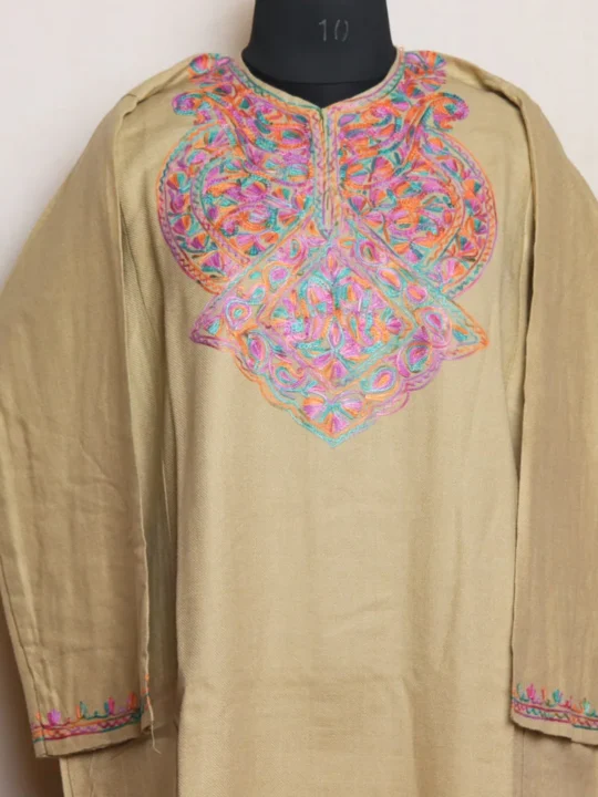 Classic Beige Cashmilon Pheran with Fine Aari Embroidery - Zikr Collection