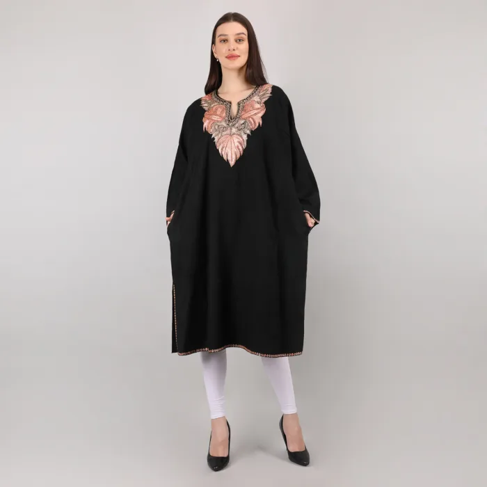Black Kashmiri Raffal Pheran with Tilla Embroidery - Pashnoor