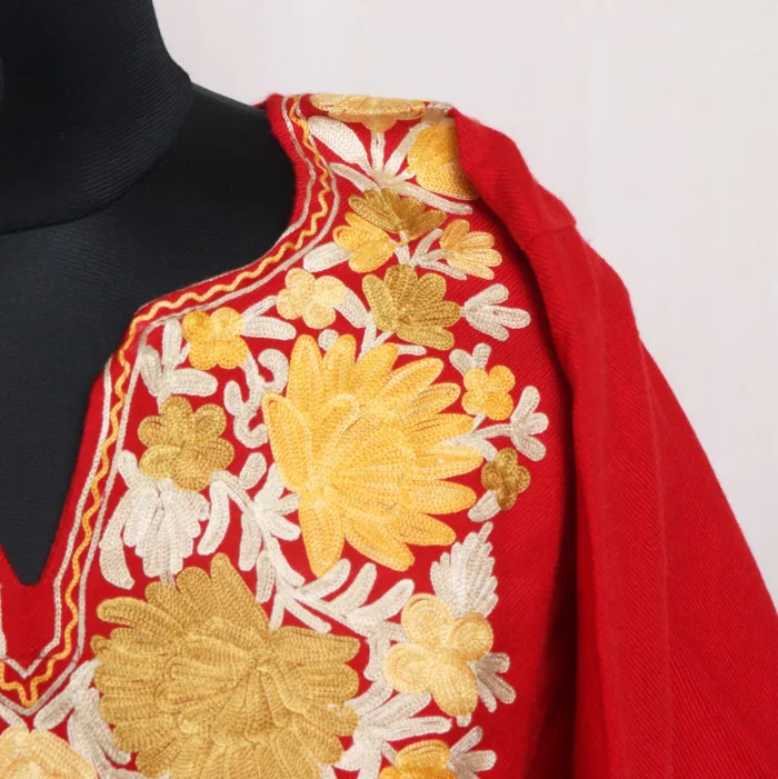 Graceful Red Cashmilon Pheran with Aari Embroidery - Aafrin Collection - Image 3