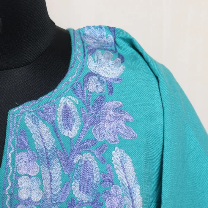 Alpine blue Cashmilon woolen pheran with Fine Aari Work - Aafrin Collection - Image 3