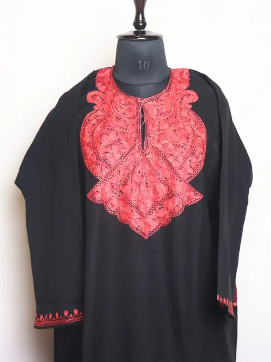 Black Cashmilon Pheran with Aari Worked - Amaal Collection (44,50)