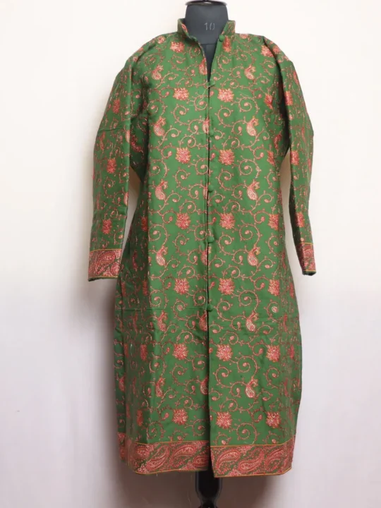 Green Cashmilon Jaal Needle Work long Coat - Manaal collection