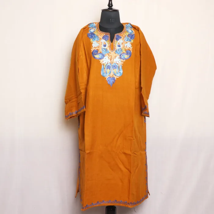 Golden Cashmilon Aari Embroidered Pheran - Aafrin Collection - Image 2